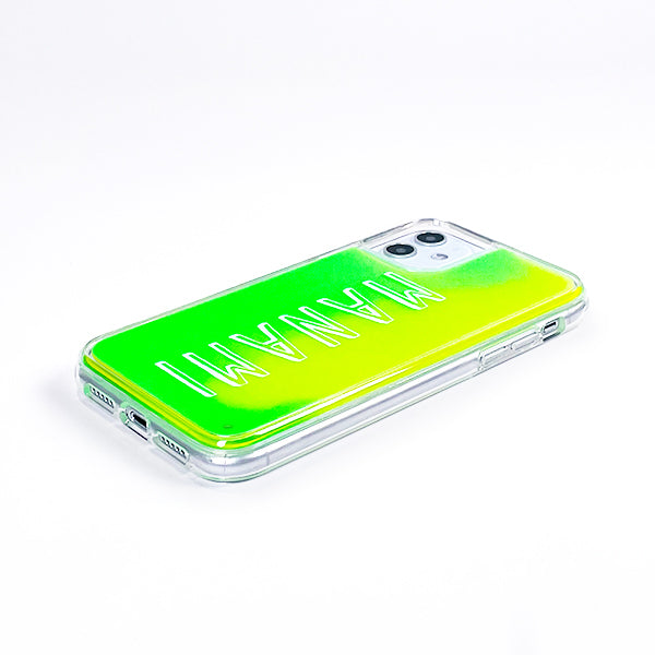 オリジナルiPhone12miniネオンサンドスマホケース緑×黄